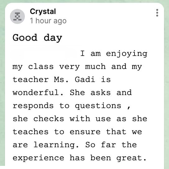 Student review Crystal